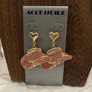Accessorize Gold and Pink Heart Cowboy Hat Earrings